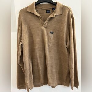 Arrow Men's Henley Polo Sweater L Pullover Henley Tan Striped